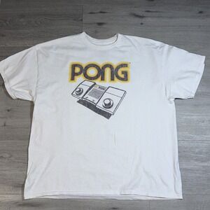 Atari Pong Graphic T Shirt XXL Retro Gaming Console Tee White Distressed Print